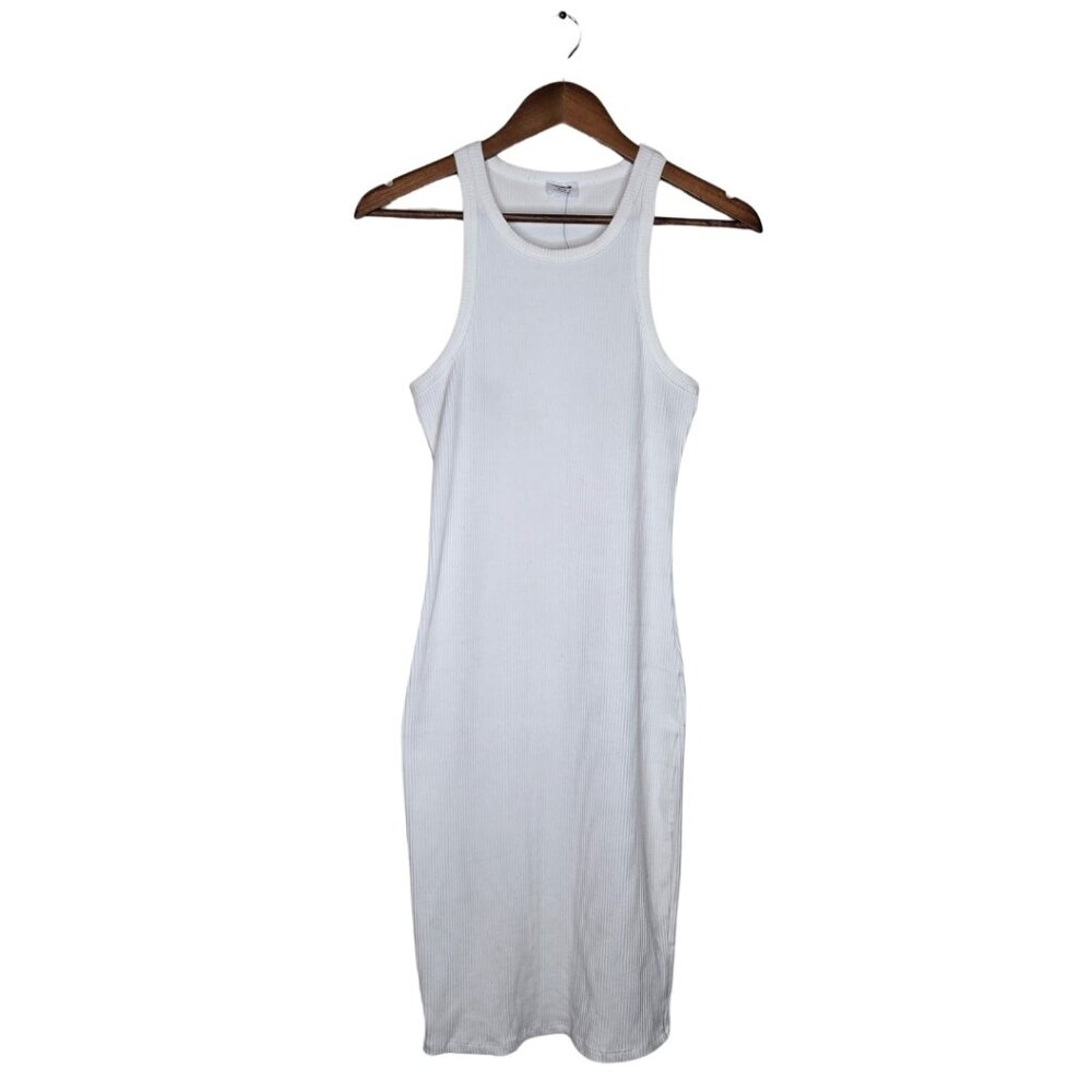 Cotton: On White Ribbed Midi Skirt